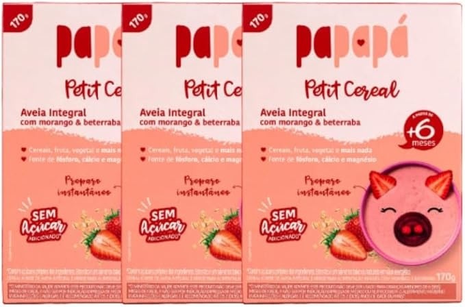 Kit 3X: Cereal Infantil Aveia, Morango e Beterraba Papapá 170g