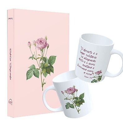 Bíblia Sagrada ACF Rosa Saron: Capa Dura Branca + Caneca