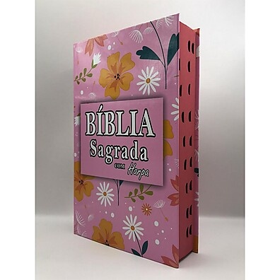 Bíblia Sagrada Capa Dura Rosa com Harpa e Palavras de Jesus em Vermelho