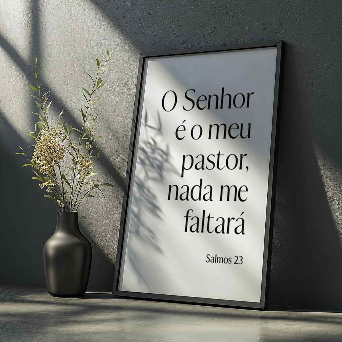 Quadro Decorativo Salmos 23 - Moldura Minimalista com Frases Bíblicas para Inspiração Cristã
