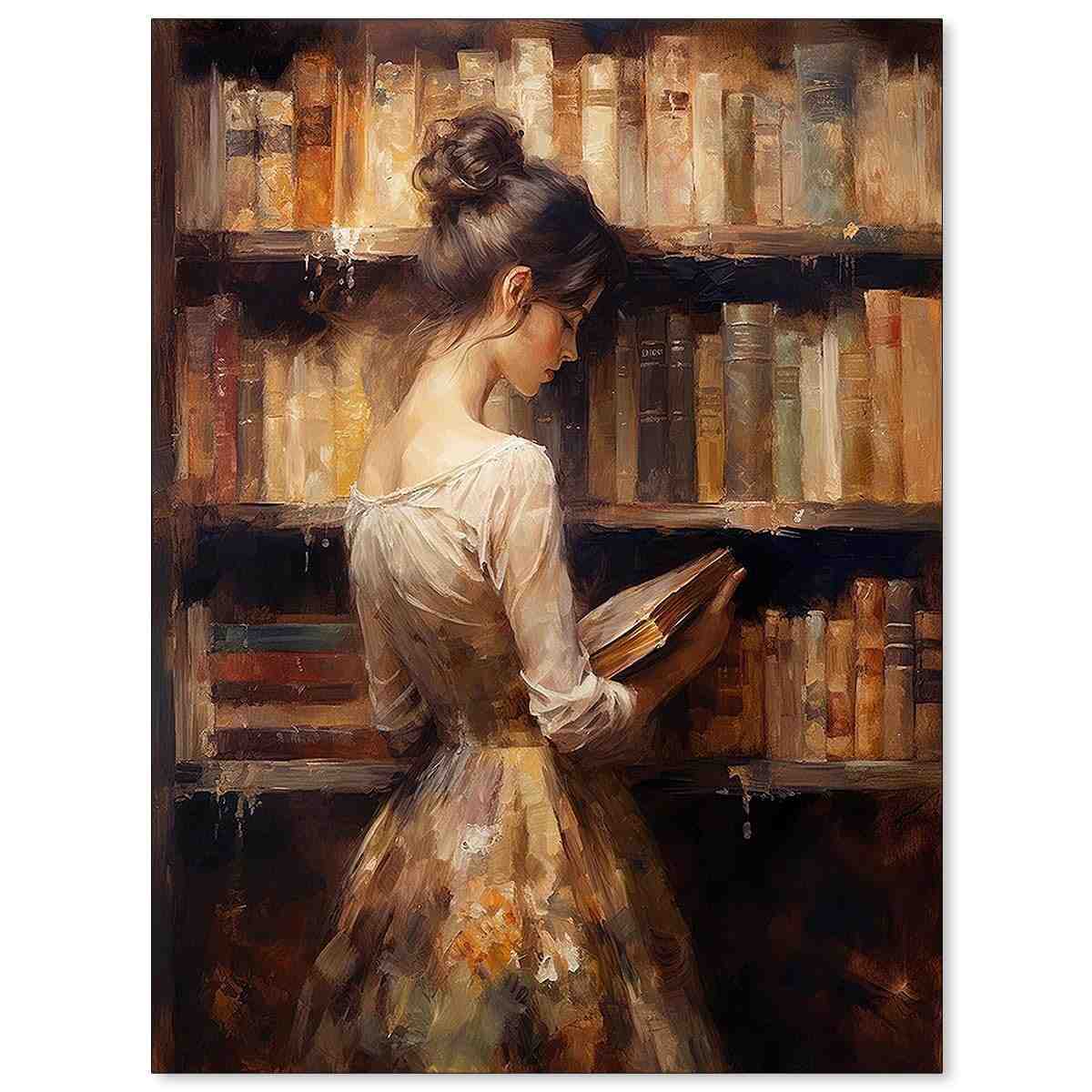 Pôster Vintage Biblioteca Feminina 30x40cm - Arte Retrô em Tela para Decoração de Parede
