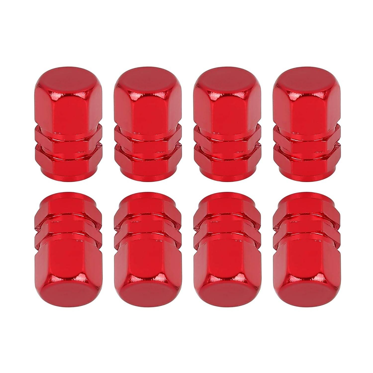 8 Tampas de Válvula de Pneu Alumínio Hexagonal Vermelha - Antiferrugem para Carros, Motos e Bicicletas