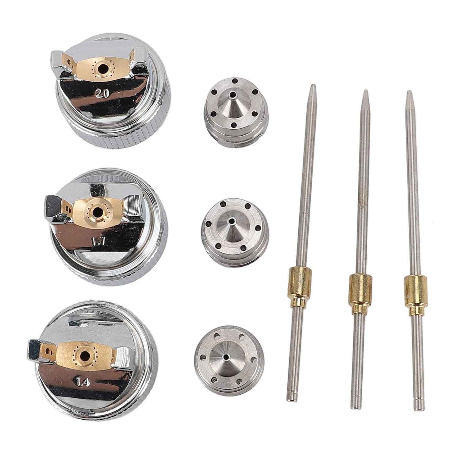 Conjunto Profissional de Bico de Fluido e Tampa de Ar para Pintura Automotiva - 3 Pontas de 1,4mm, 1,7mm e 2,0mm
