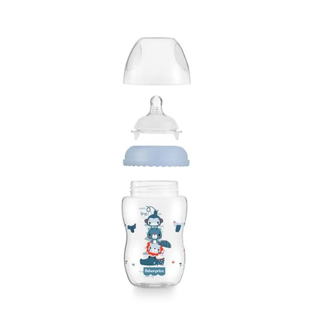 Mamadeira Fisher Price First Moments Marshmallow Azul 330ml - Bico Anticólico Confortável