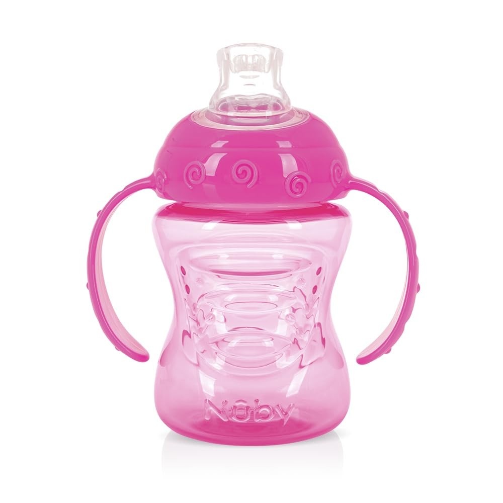 Copo de Treinamento Nuby com Alça e Super Bico de Silicone Rosa - Ideal para Transição do Leite Materno