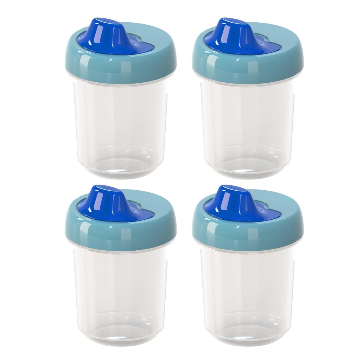 Kit 4 Copos para Bebês com Bico de Transição 350ml - Antivazamento, Tampa Higiênica e Design Reforçado (Azul)