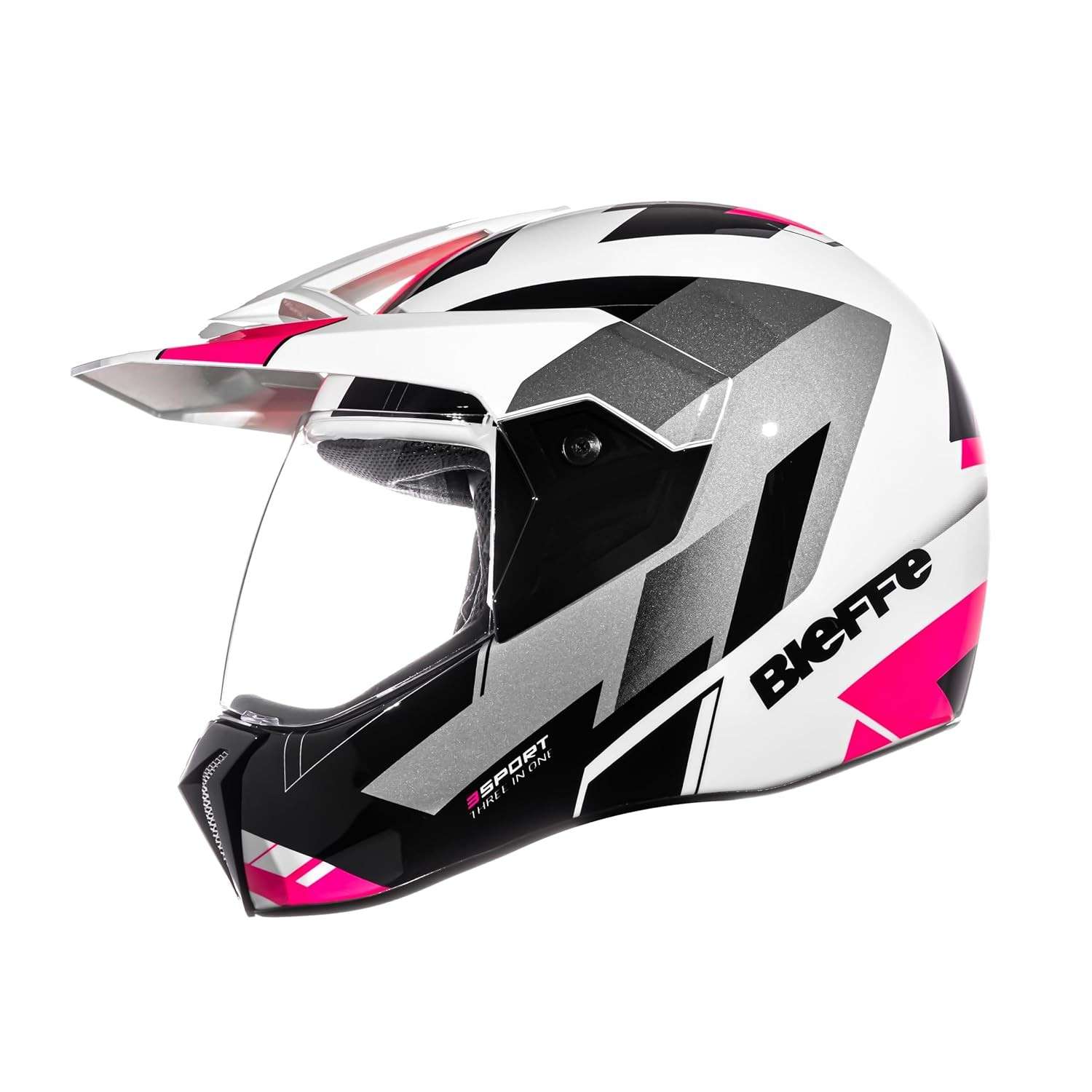 Capacete Feminino Bieffe 3Sport React Branco e Rosa: Estilo e Segurança para Sua Pilotagem