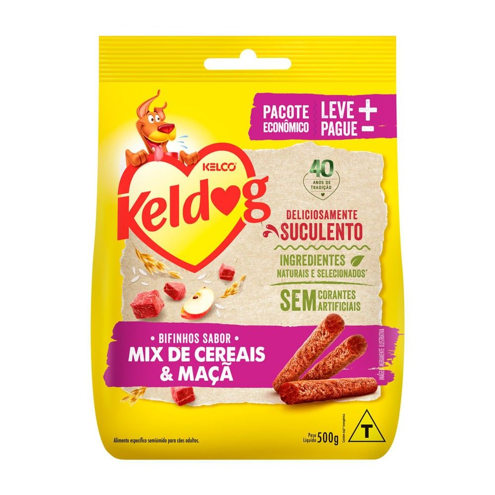 Bifinho Keldog Mix Cereais & Maca 500g: Sabor e Energia!