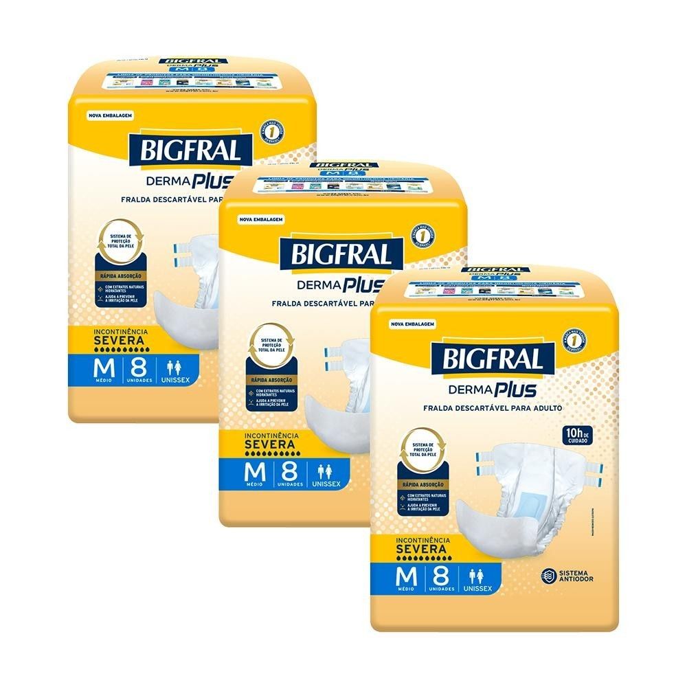 Bigfral Derma Plus M: Kit 3x8 Fraldas Geriátricas