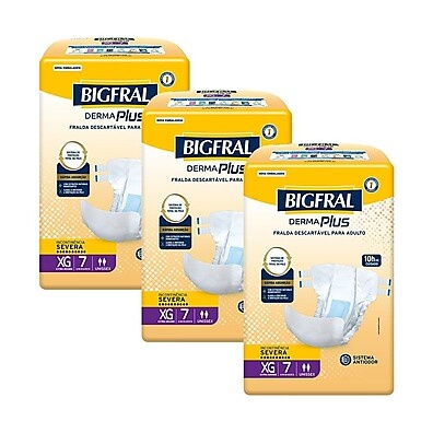 Bigfral Derma Plus XG: Kit 3 Pacotes (21 Fraldas)