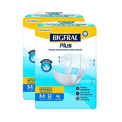Bigfral Plus M: Kit 2x8 Fraldas para Incontinência