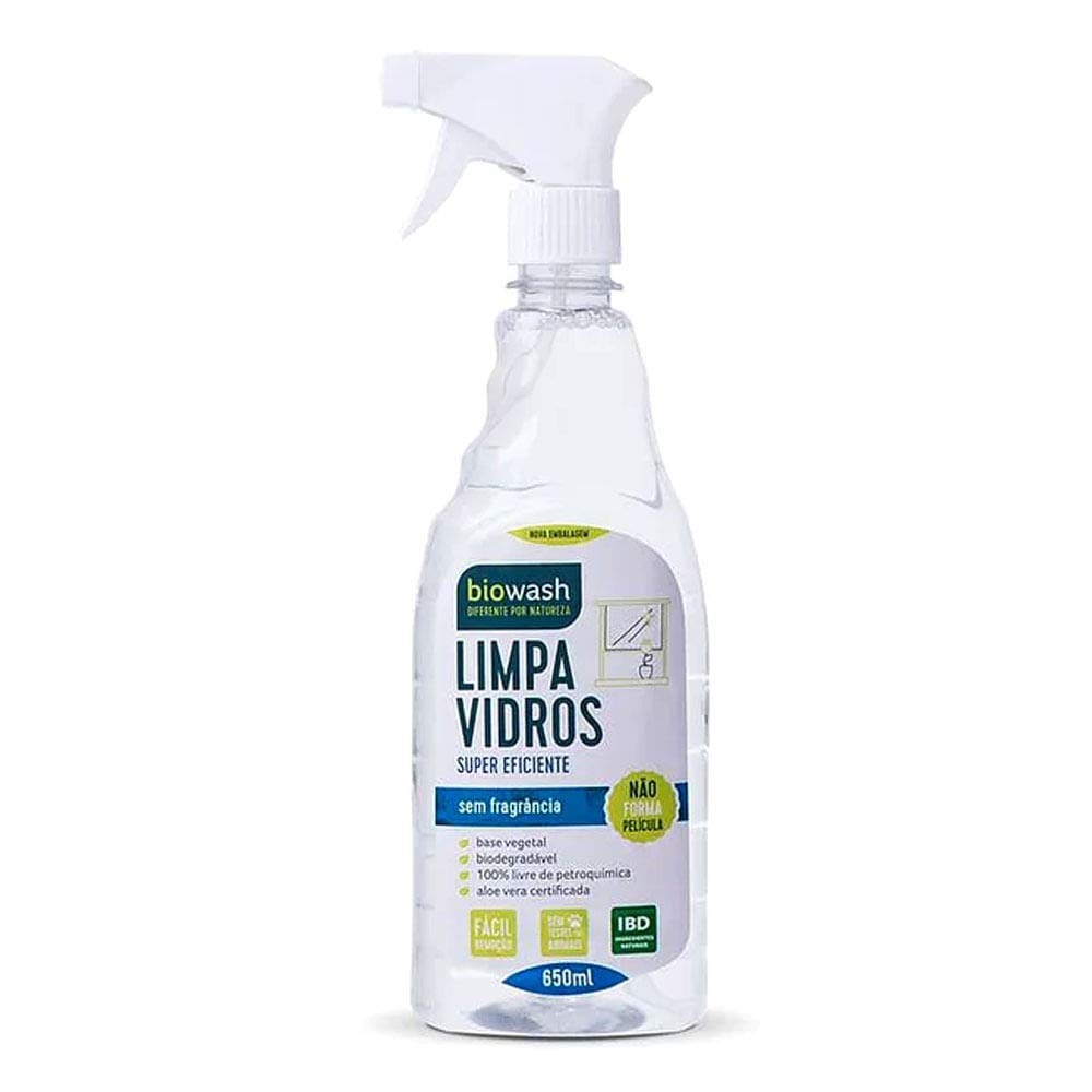 Biowash BW Limpa Vidros Gatilho 650ml - Limpeza Cristalina com Fórmula Vegana e Biodegradável
