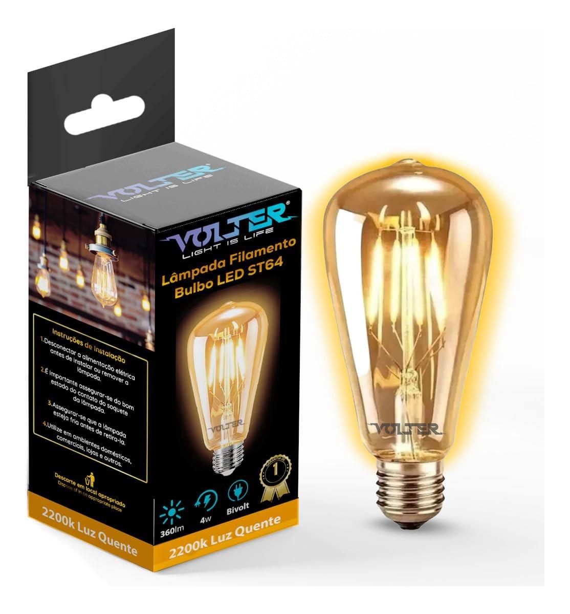 Lâmpada Filamento LED ST64 Vintage Âmbar E27 Bivolt 4W Volter - Luz Aconchegante