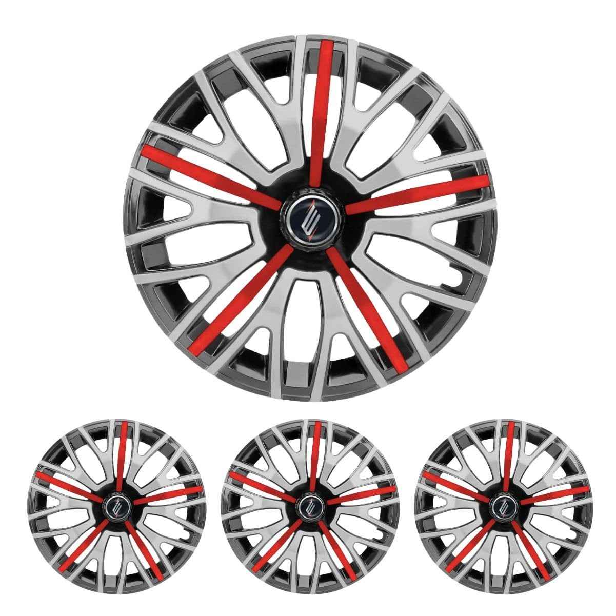 Jogo de Calotas Triton Sport 14" Black Silver Red para Toyota Etios, Corolla, Yaris e Prius + Selos Resinadas