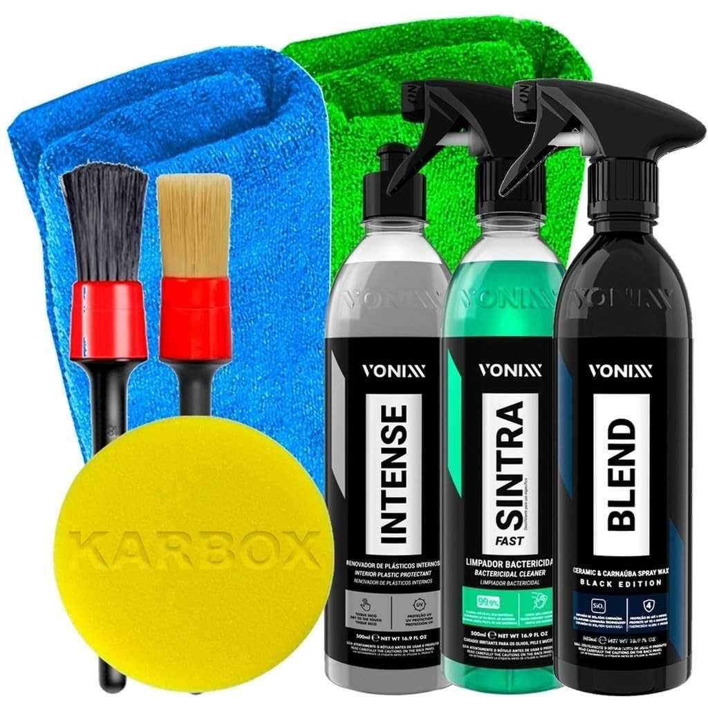 Kit Completo Vonixx: Sintra Fast, Blend Spray Black, Intense e Acessórios Karbox para Detalhamento Automotivo