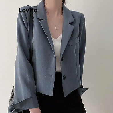 Blazer Casual Lovito com Botão e Bolso - Estilo e Conforto