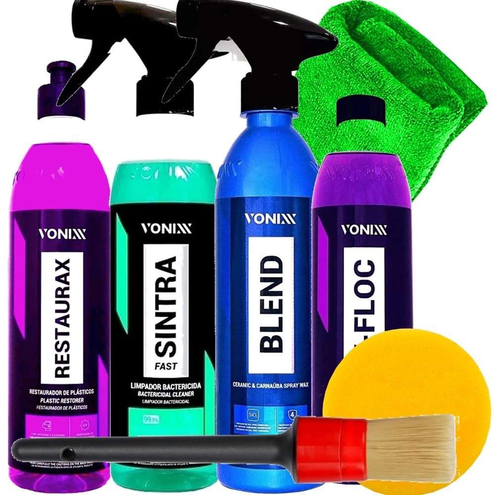 Kit Completo Vonixx para Detalhamento Automotivo: Carnaúba Blend, Sintra Fast, V-Floc, Restaurax e Acessórios Karbox