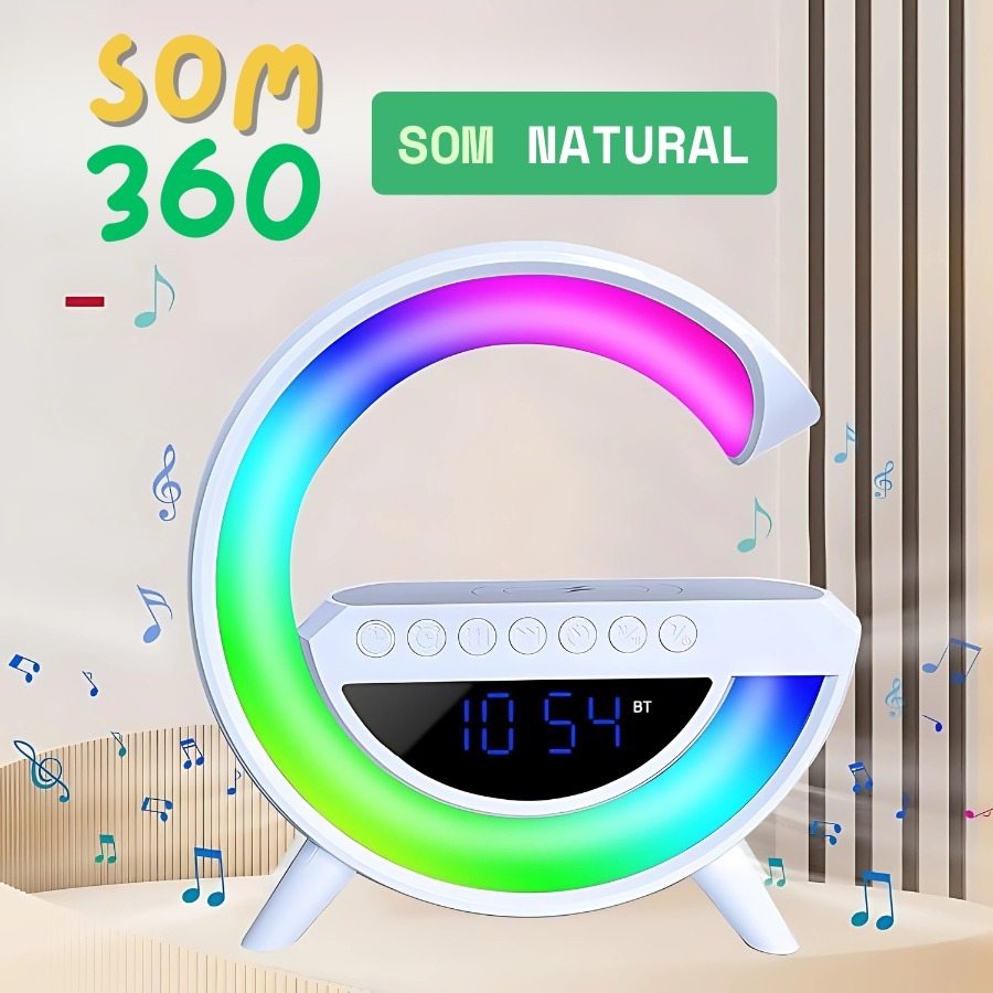 Relógio Despertador Digital com Luz LED Colorida e Bluetooth