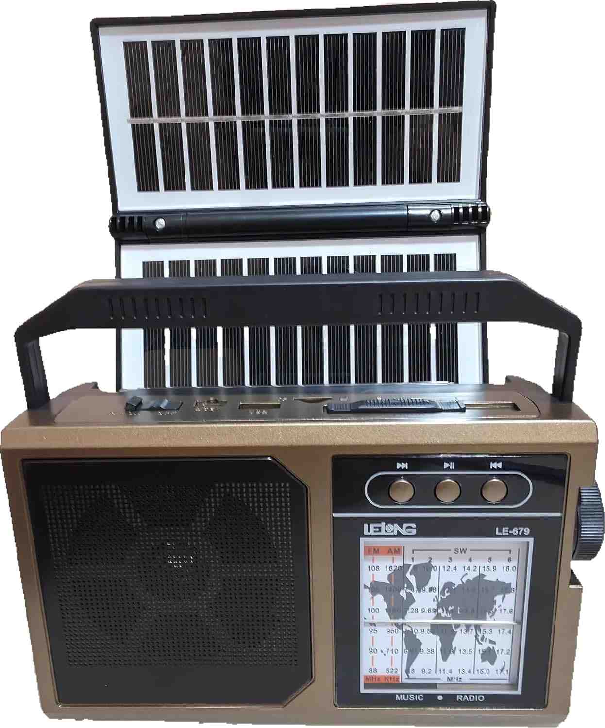 Rádio Portátil Vintage Solar Bluetooth AM/FM/SW com Lanterna e Bateria 1200mAh