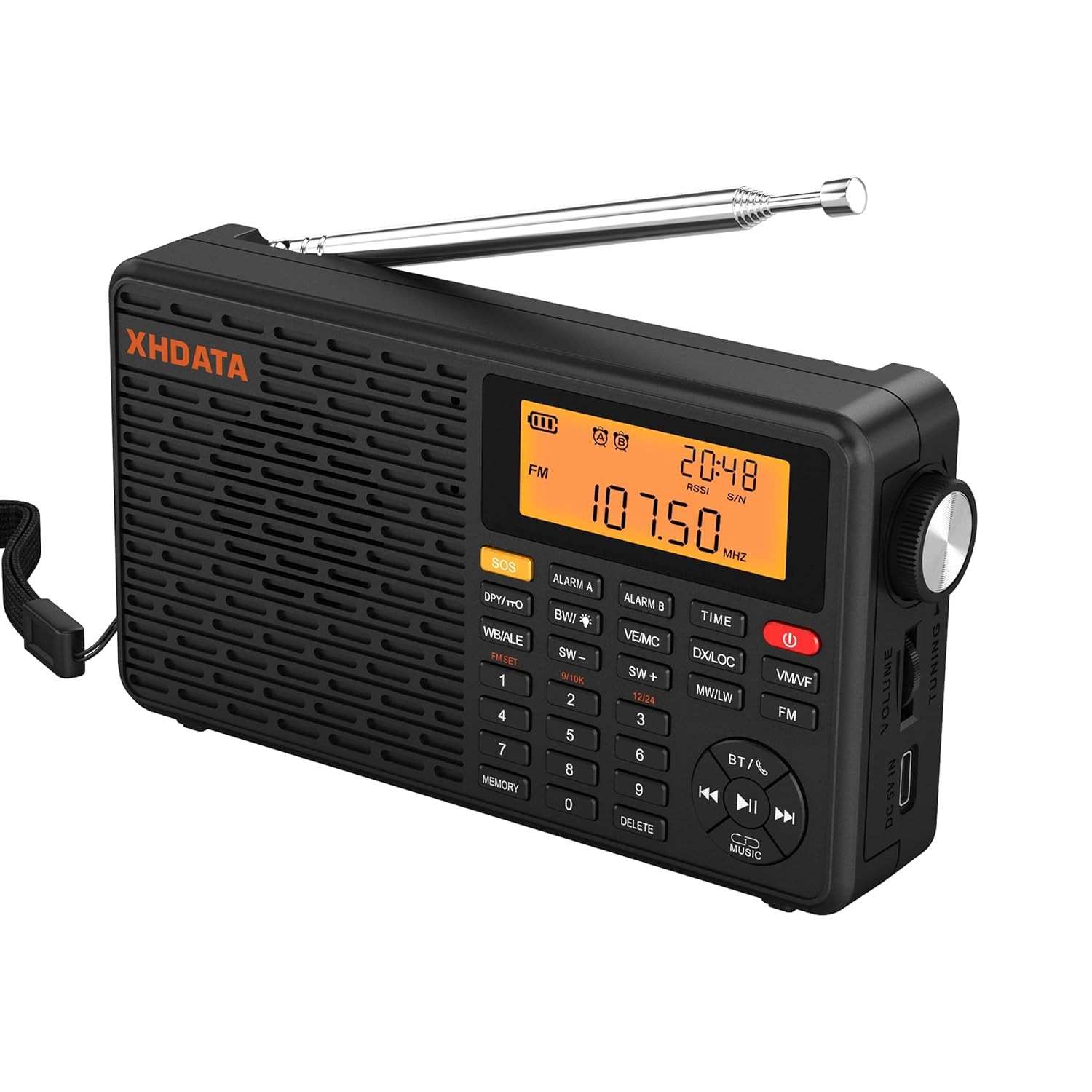 Rádio Meteorológico Portátil XHDATA D109WB: AM/FM/SW/LW/WB com Alerta NOAA, Bluetooth e MP3