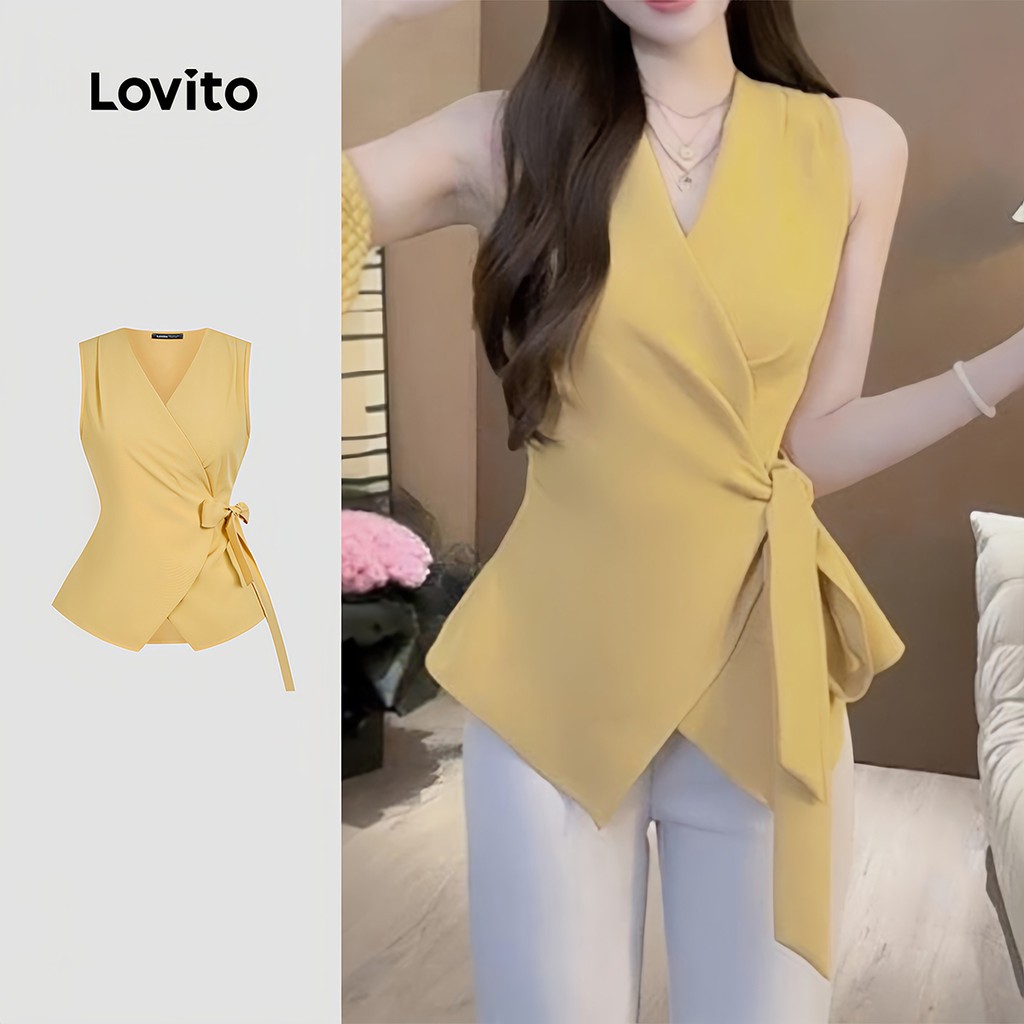 Blusa Amarela com Laço Lovito: Elegância Casual