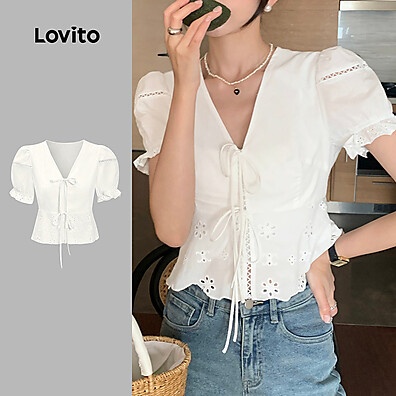 Blusa Boho Lovito com Bordado de Ilhós e Renda - Estilo Verão