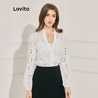 Blusa Bordada Floral Lovito: Elegância em Branco