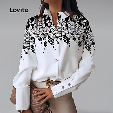 Blusa Branca Casual com Botões Florais Lovito: Estilo para Todas as Estações