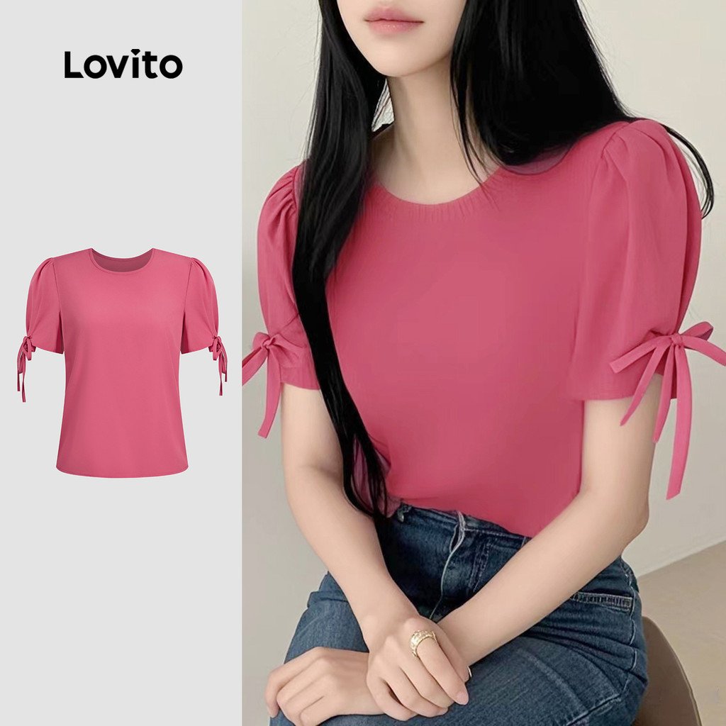 Blusa Casual de Renda com Amarração Lovito Rosa: Conforto e Estilo para Primavera/Verão