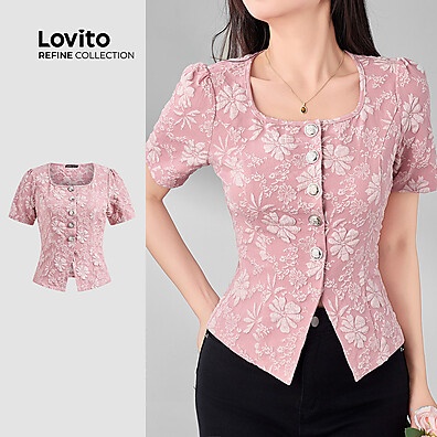 Blusa Casual Lovito Refine Jacquard - Conforto e Estilo