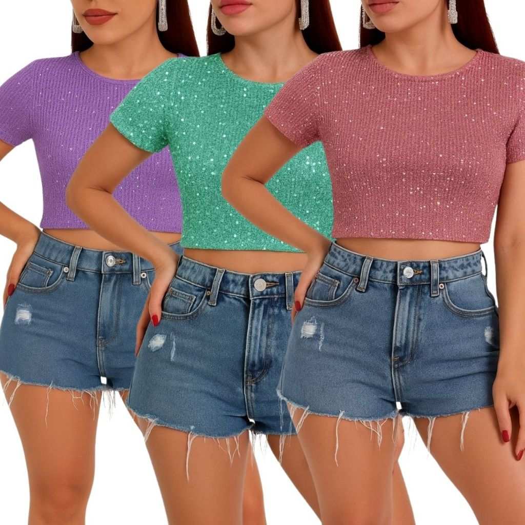 Blusa Cropped de Paetê Brilhante para Festa – Brilhe em Qualquer Evento!