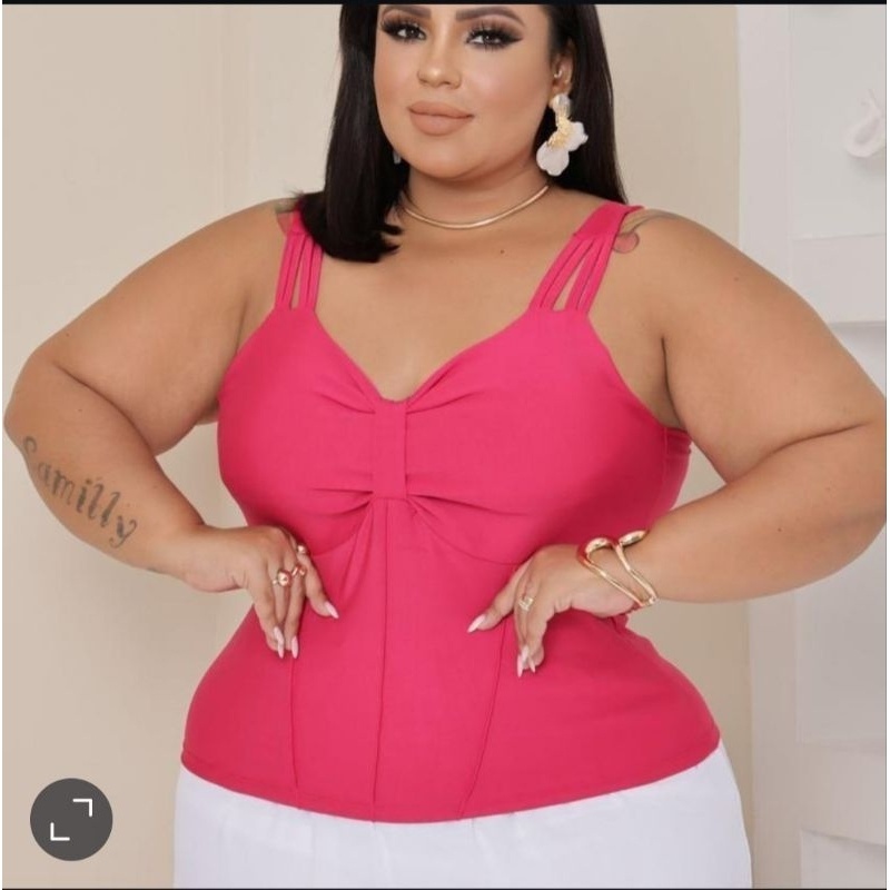 Blusa Cropped Plus Size com Alcinha Dupla e Bojo