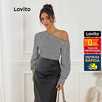 Blusa Feminina Assimétrica com Estampa Geométrica