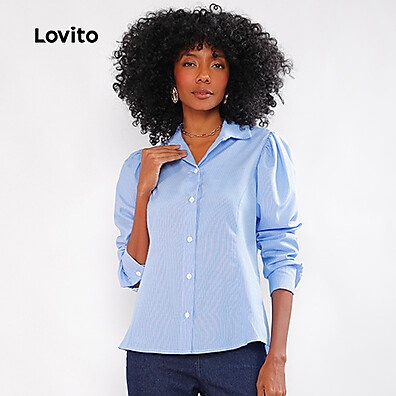 Blusa Feminina Listrada Lovito: Estilo Camisa com Conforto
