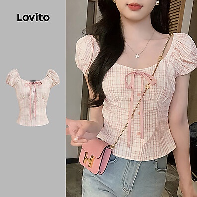Blusa Gingham Lovito: Estilo Casual Rosa