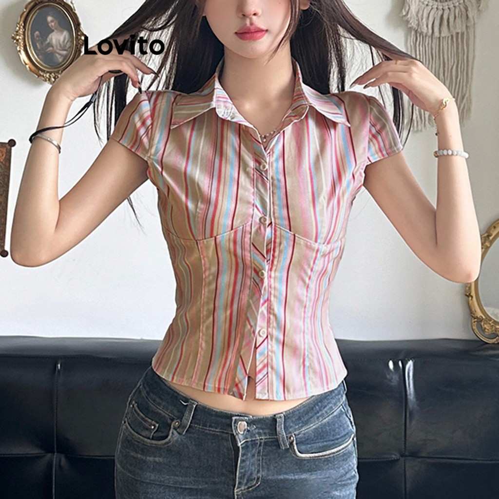 Blusa Listrada Arco-Íris Lovito: Casual e Moderna