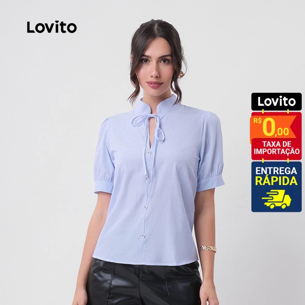 Blusa Listrada com Amarração Lovito: Estilo Casual