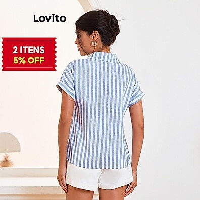 Blusa Listrada com Botões Lovito – Estilo Casual Feminino