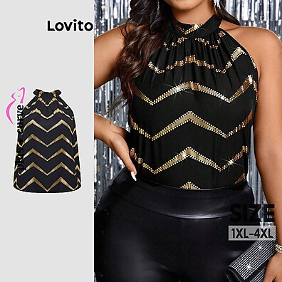 Blusa Listrada Plus Size com Babados Elegantes Lovito LBL19317