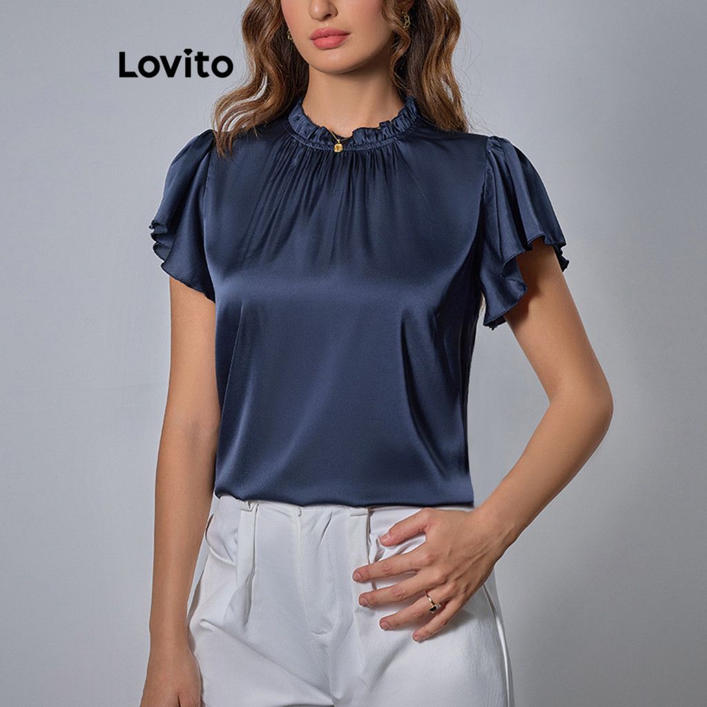 Blusa Lovito Elegante com Babados: Estilo e Brilho para Mulheres