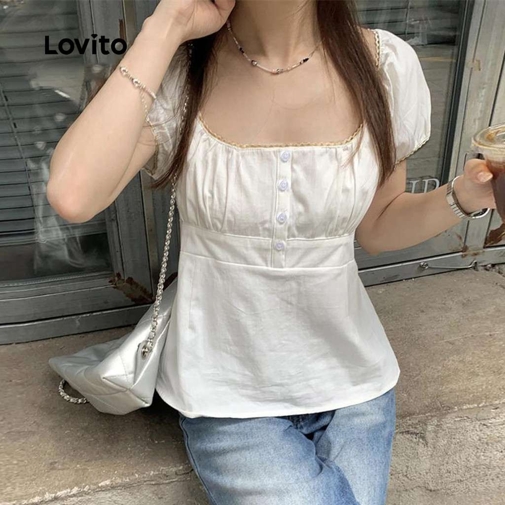 Blusa Lovito Renda Plissada: Elegância Casual