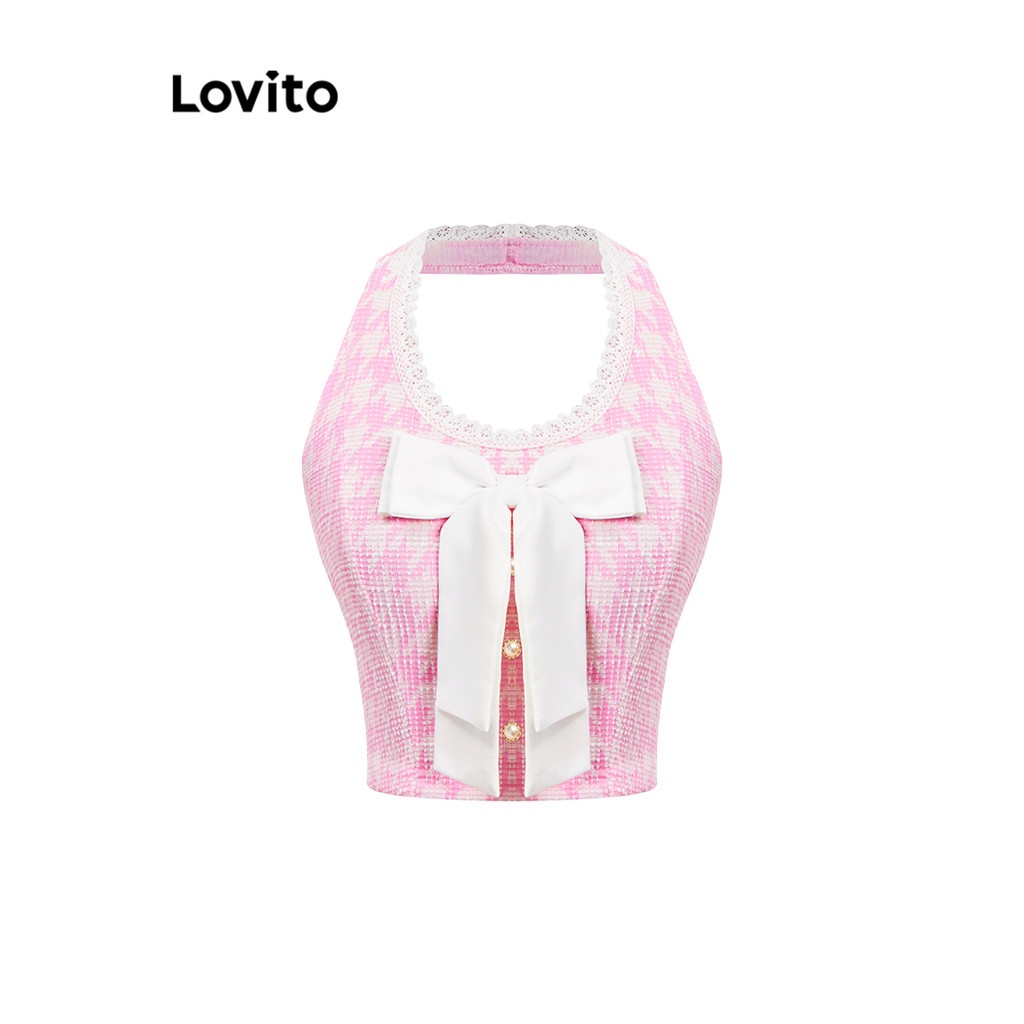 Blusa Pied-de-Poule Lovito: Elegância com Laço!