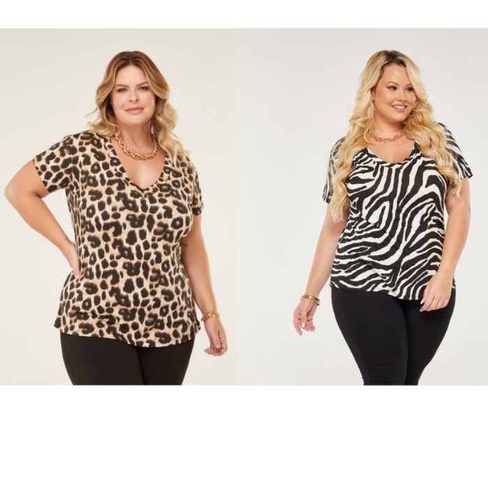 Blusa Plus Size Feminina Estampada Zebra e Onça – Elegância e Conforto