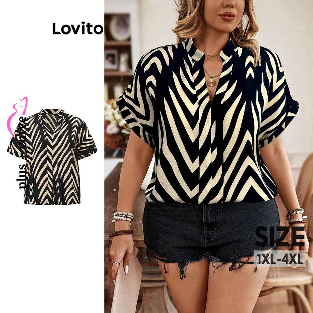 Blusa Plus Size Geométrica Lovito: Elegância e Conforto