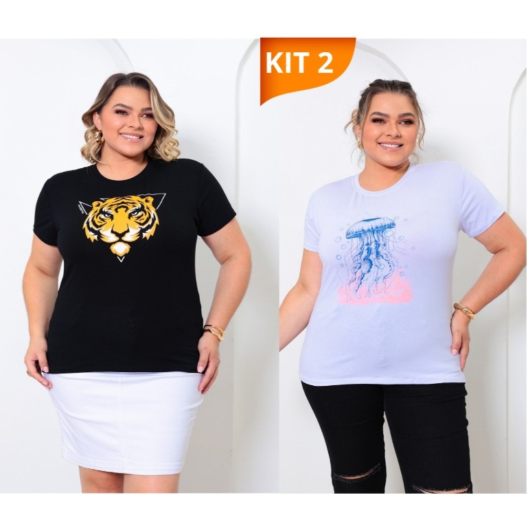 Blusa Plus Size: Kit 2 Camisetas GG ao G3