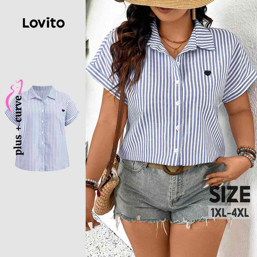Blusa Plus Size Lovito: Elegância Listrada