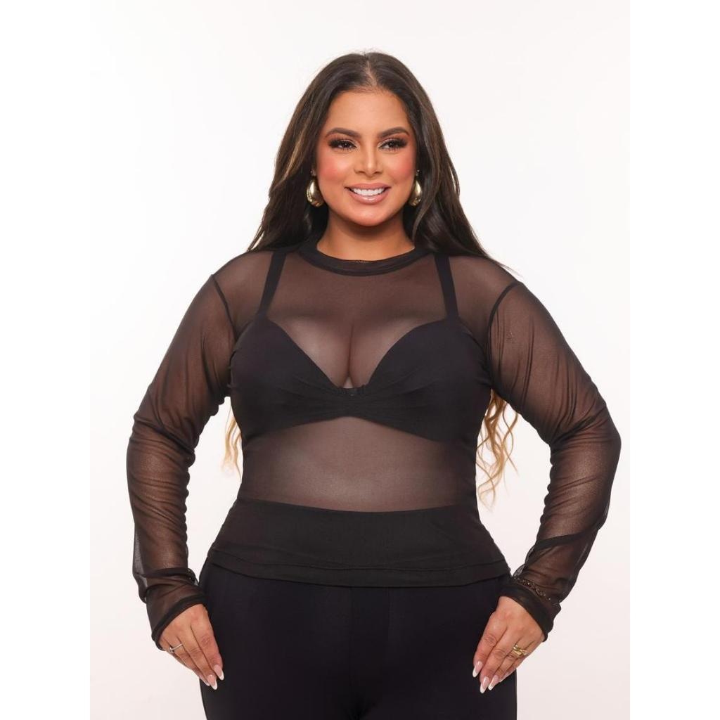 Blusa Tule Transparente: Look Fashion Plus
