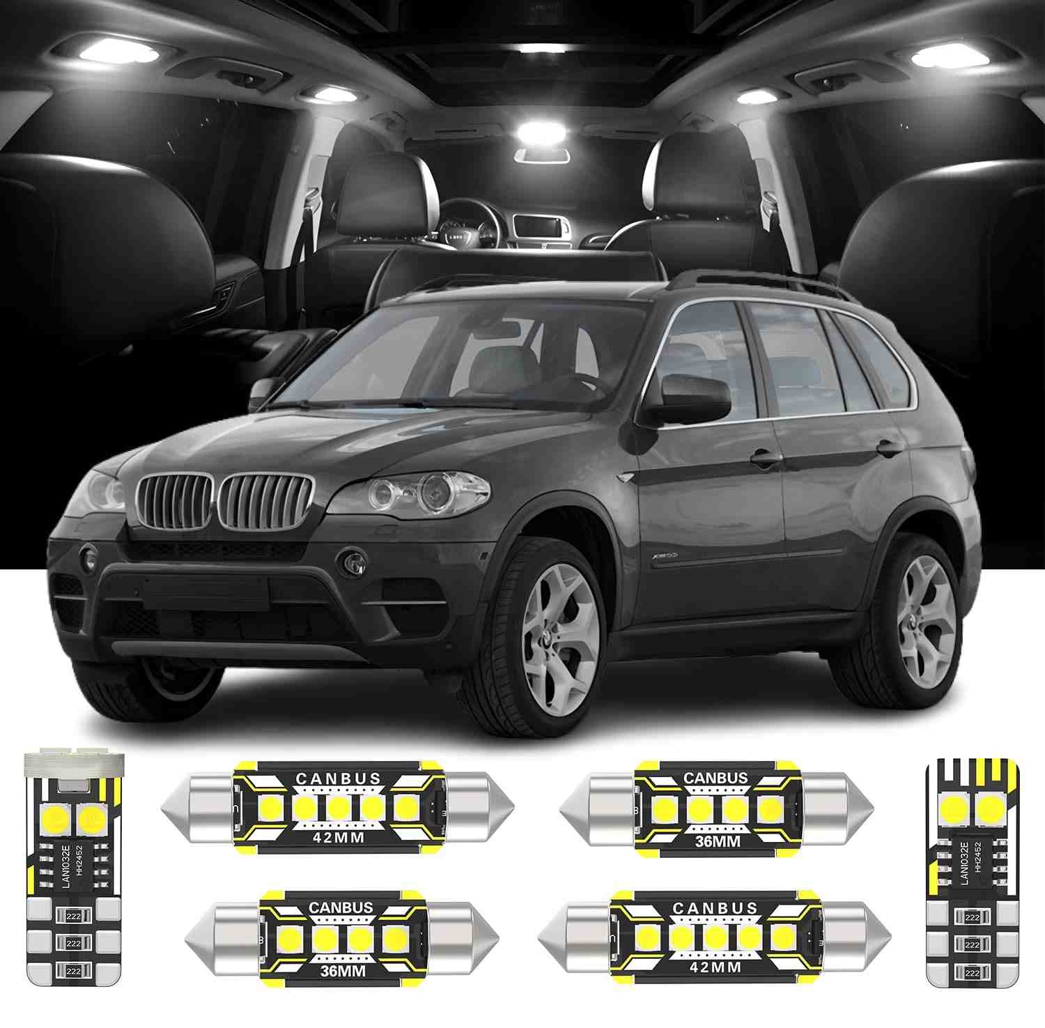 Kit 24 Lâmpadas LED Interior BMW X5 E70 (2007-2013) 6000K Branco Puro + Luz Porta-Malas
