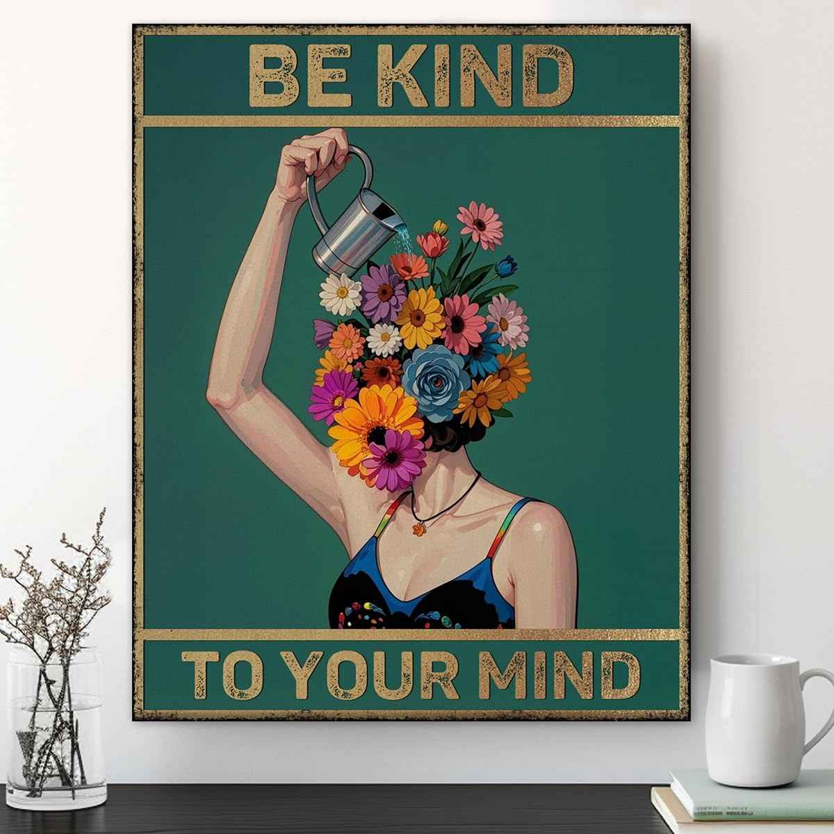 Arte de Parede Boho 'Be Kind to Your Mind' - 20x25cm - Decoração Inspiradora para Casa e Escritório