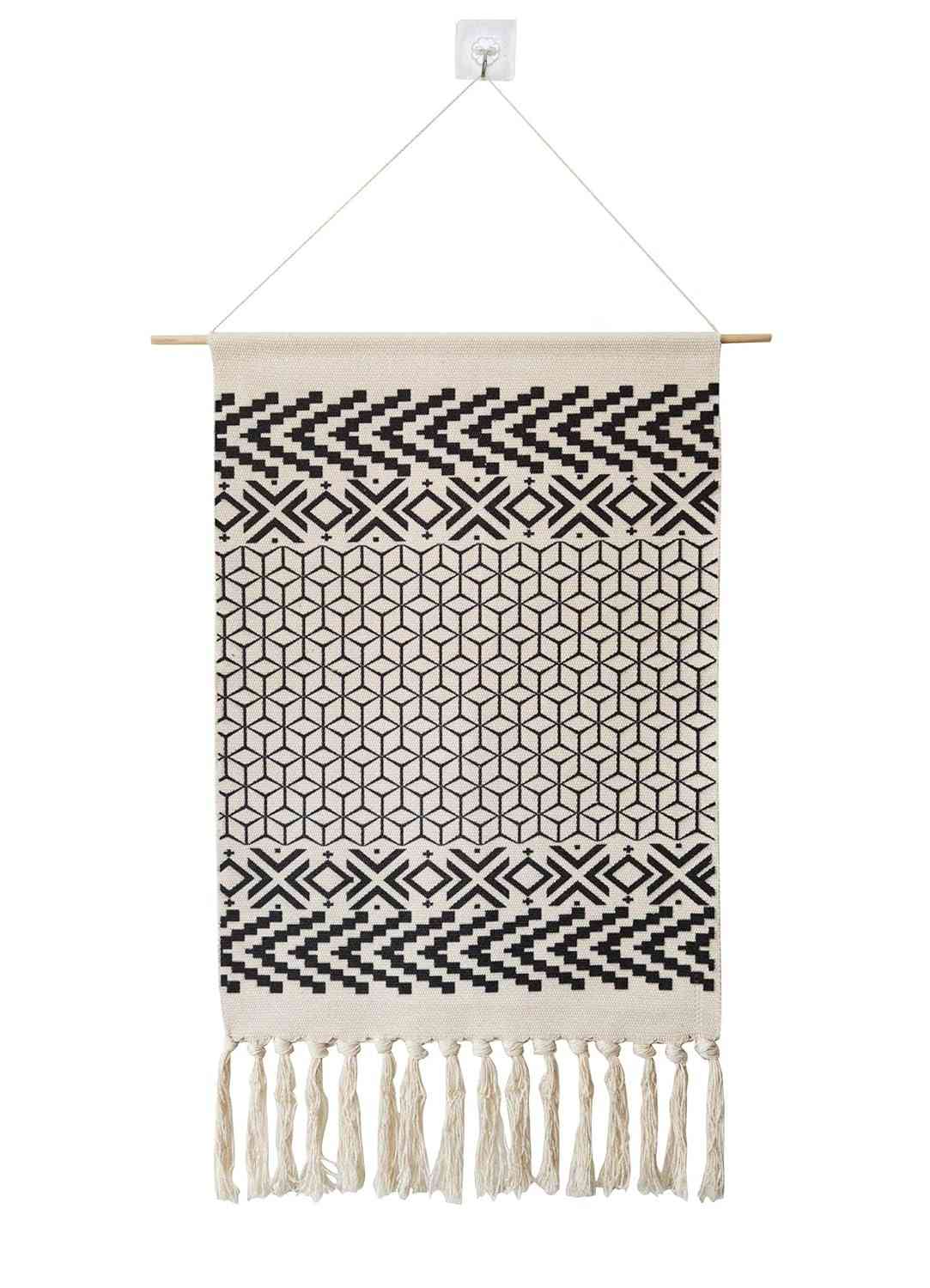 Tapeçaria de Parede Macramê Boho - 50x86 cm - Diamante Geométrico para Decoração de Quarto e Sala